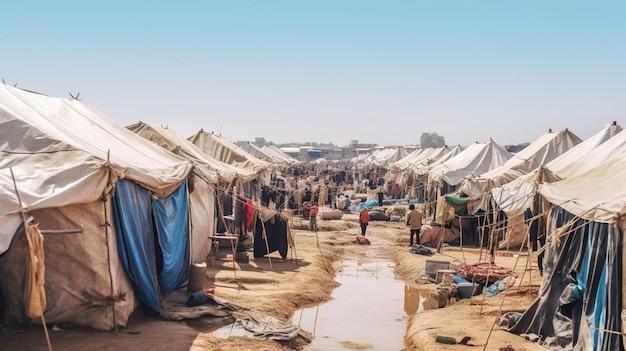 Capturing the spirit of World Humanitarian Day a photograph showcases a makeshift refugee camp wher