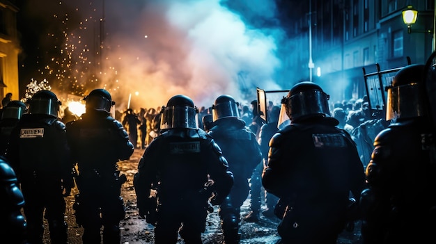 Photo capturing the tumultuous clash between riot police and protesters