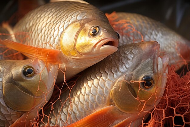 Photo capturing the vibrant beauty of fresh thai carp silver barb fish and julliens golden carp in fish