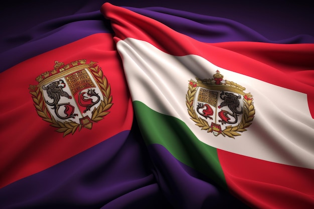 3D-рендеринг флагов Грузии, СНГ и Афганистана освещает фото
