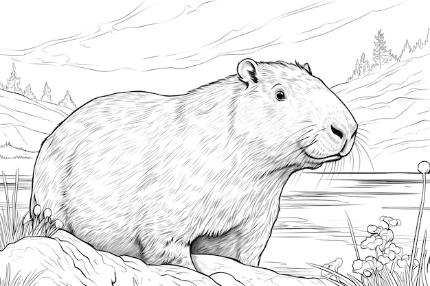 Photo capybara coloring landscape