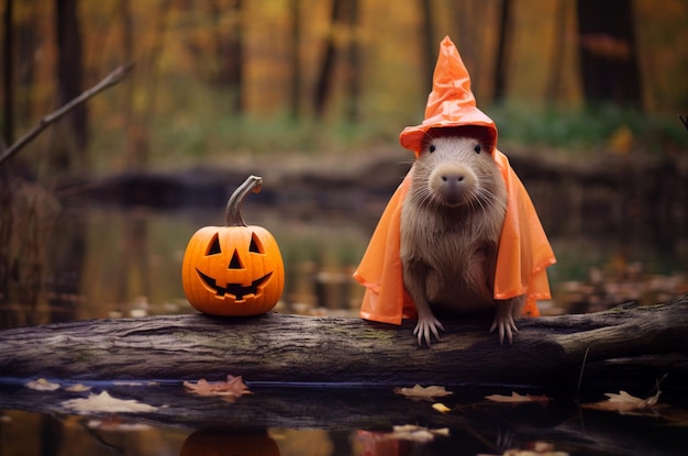 capybara in a Halloween costume capybara at a masquerade Generative AI