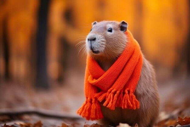 Capybara in een oranje sjaal Generatieve AI