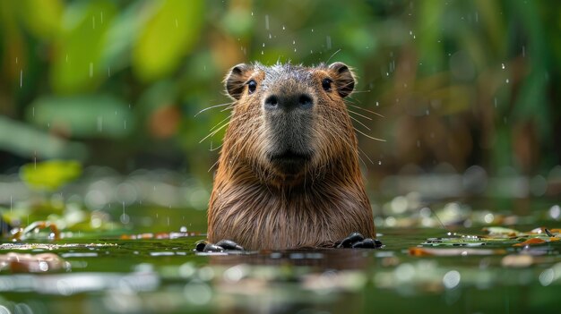 写真 カピバラは自然環境で水の中にいます