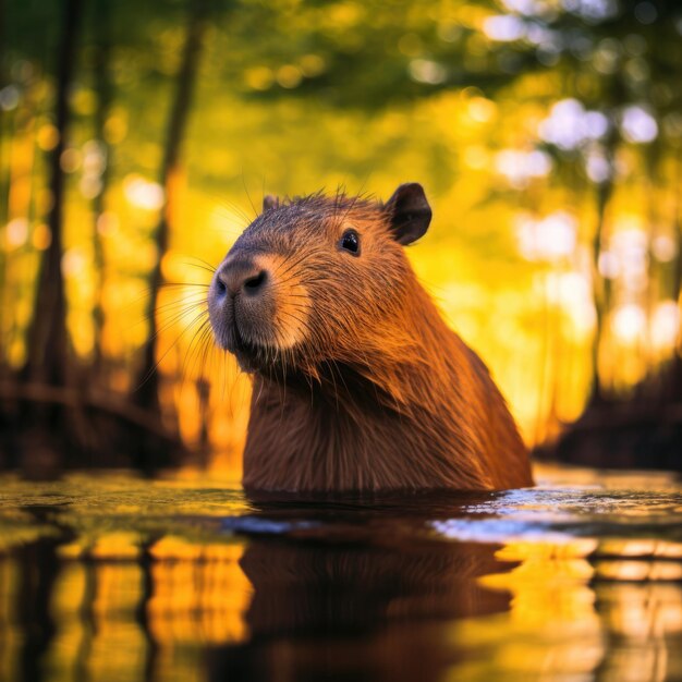 Foto capybara nel suo habitat naturale fotografia della fauna selvatica ia generativa