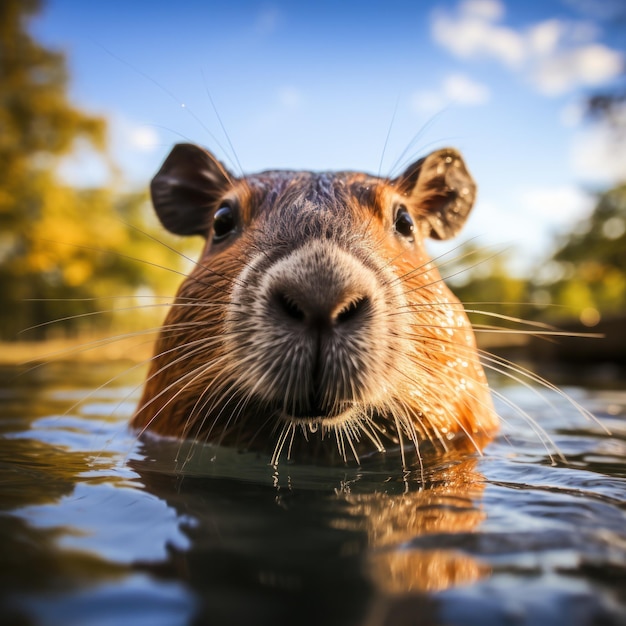 Photo capybara in its natural habitat wildlife photography generative ai