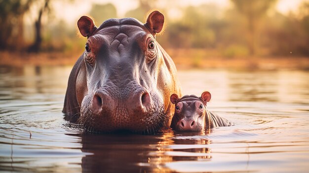 写真 キャピバラはキャピバラの赤ちゃんのにキスする