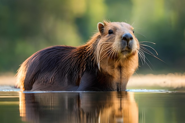 A capybara in a lake