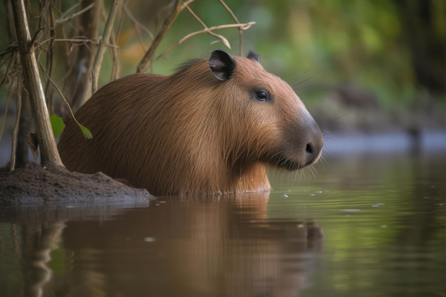 A capybara swimming in a river