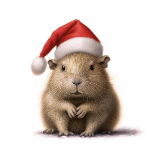 Capybara wearing Santa Hat