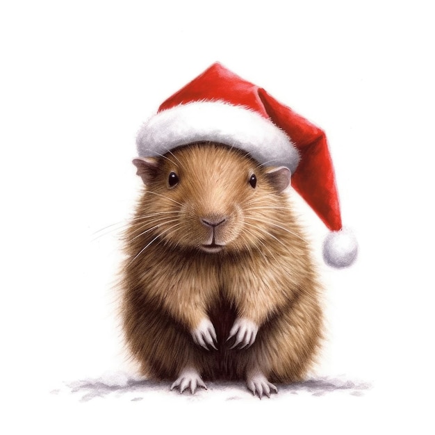 Capybara wearing Santa Hat