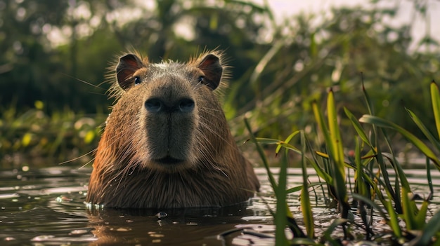 Photo capybara in the wild