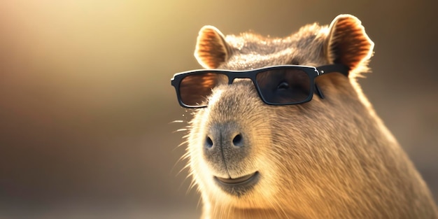 A capybara with sunglasses and a cap