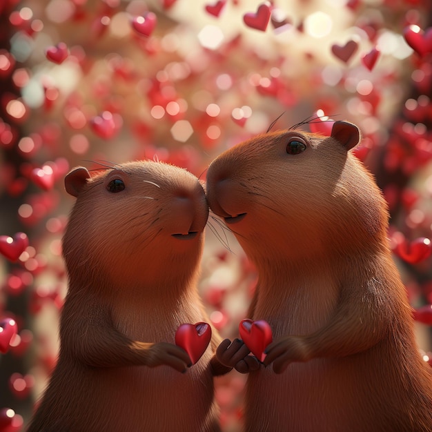 Photo capybaras celebrating valentines day cute animals