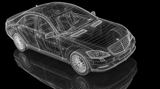 Car 3D model body structure, wire model