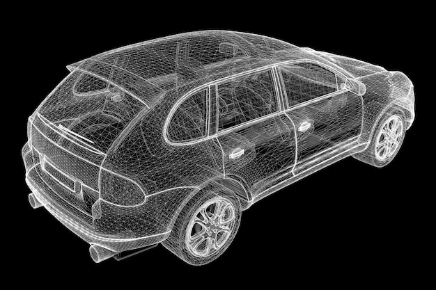 Foto struttura del corpo del modello 3d dell'auto, modello a filo