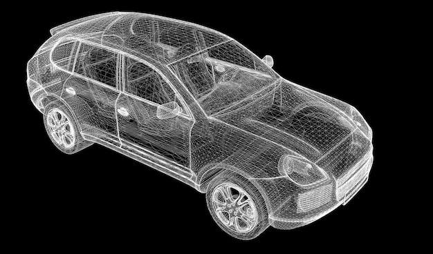 Foto car 3d-model carrosseriestructuur, draadmodel