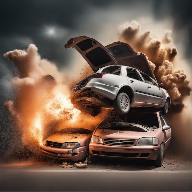 Photo car accident explosion