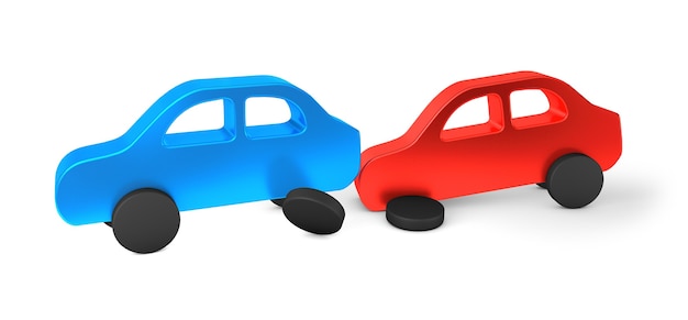 交通事故赤い車が青い車の後ろに乗り込んだ自動車保険孤立