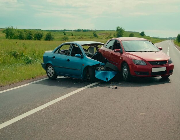 Автомобильная авария на дороге после столкновения с другой машиной на дороге