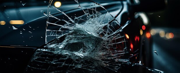Foto incidente stradale closeup di un'auto con vetri rotti
