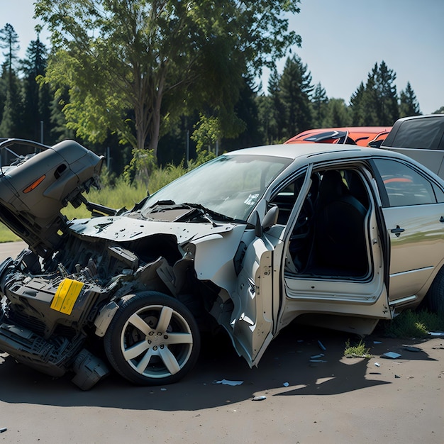 car accident on a road with another car road danger