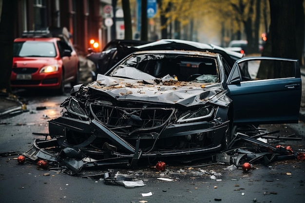 衝突した車の事故現場 AI