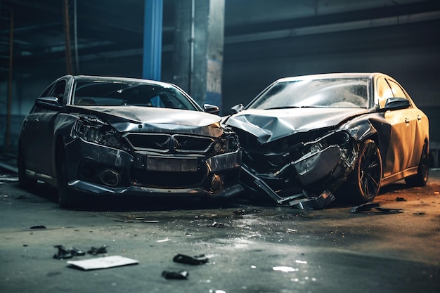 Car accident of two cars collision of cars Two cars are damaged after a headon collision a car accident Car accident on the street damaged cars after collision Violation of traffic rules