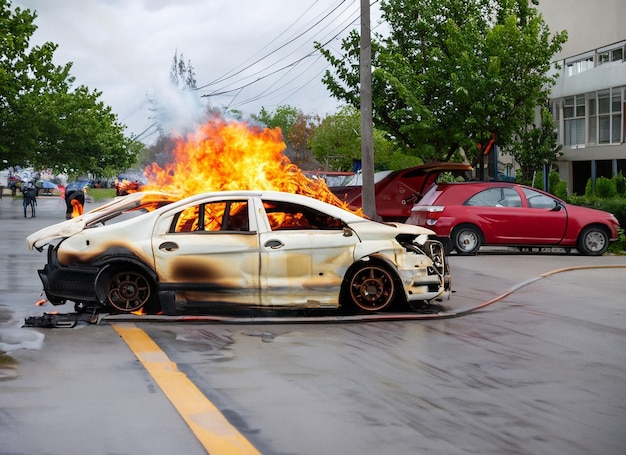 写真 火災を伴う自動車事故