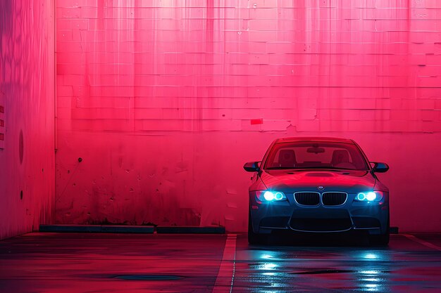 Photo car as silhouette headlight shadow cast on wall angular and creative photo of elegant background