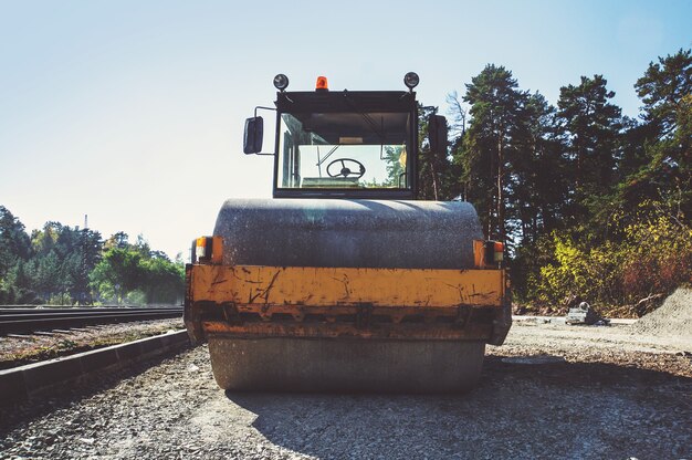 Car for asphalt laying close up. Car skating rink