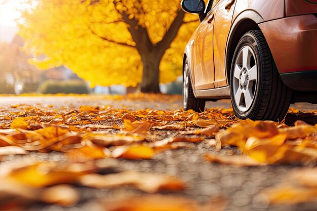 Photo car on asphalt road on an autumn day at the park