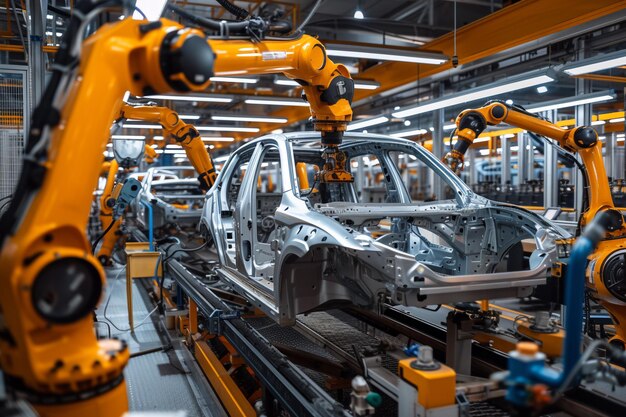 Car assembly line Car factory Electric vehicle production line Automotive industry with AI genera