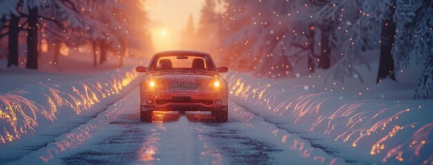 Фото Автомобиль на зимней дороге