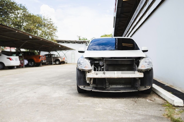 Car in automobile repair service center with softfocus and over light in the background