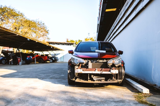 Car in automobile repair service center with softfocus and over light in the background