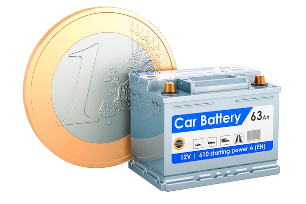 Car battery with euro coin 3D rendering