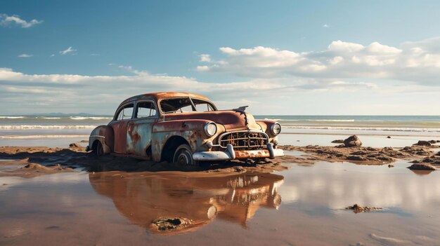 a car on a beach