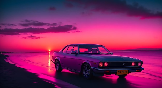 a car on beautiful sea beach generated by ai