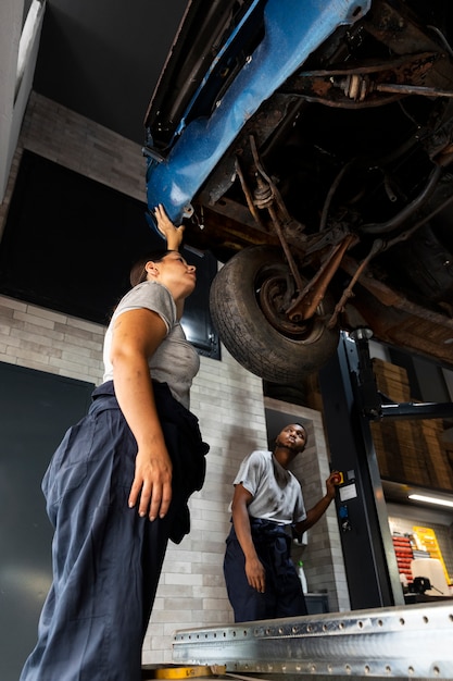 Photo car being taking care of in workshop