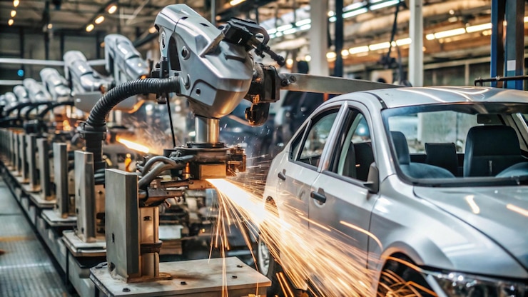 Photo a car being worked on by a machine that is being used to repair a car