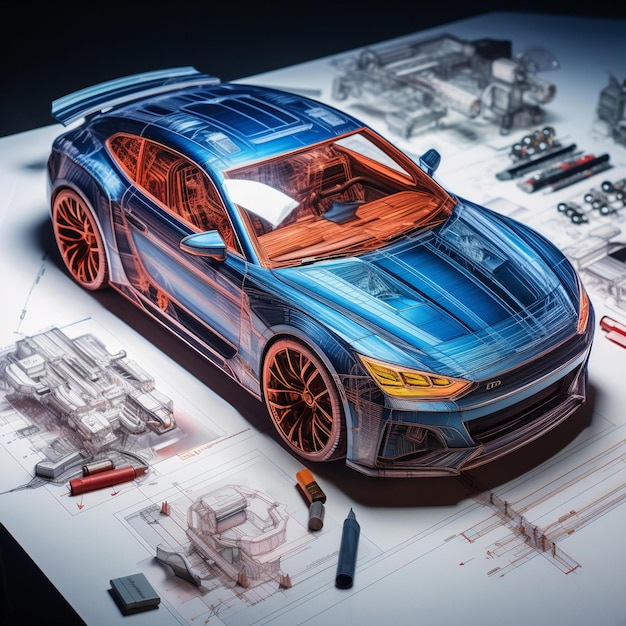 Photo car blueprint drawing