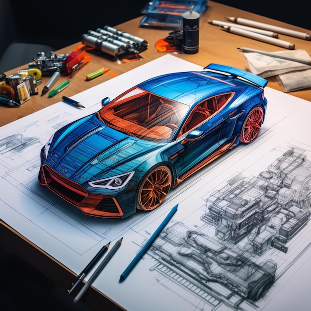 Photo car blueprint drawing