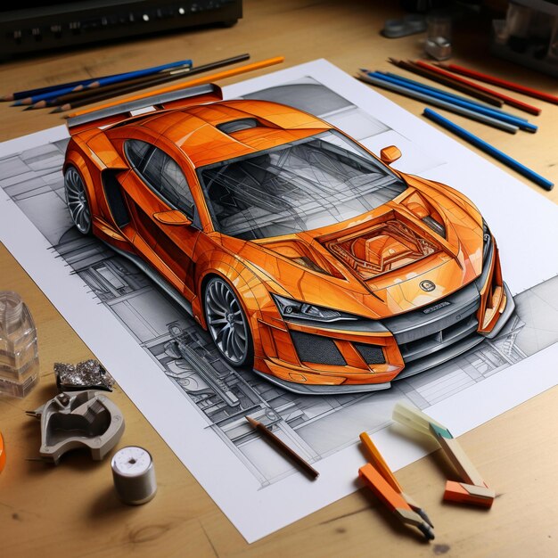 Photo car blueprint drawing