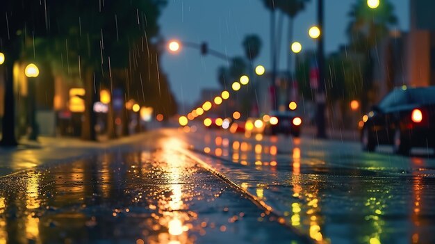 車のぼやけたランプ レンズの背景に水雨生成 AI