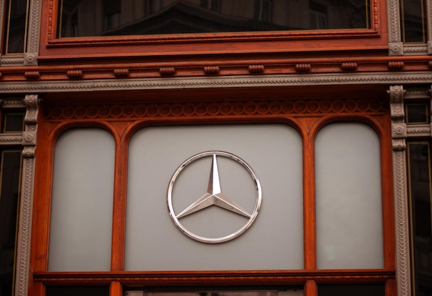 car brand sign on the facade of the house