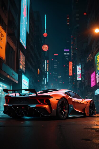 A car in the city at night