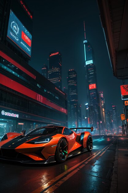 A car on a city street in the night