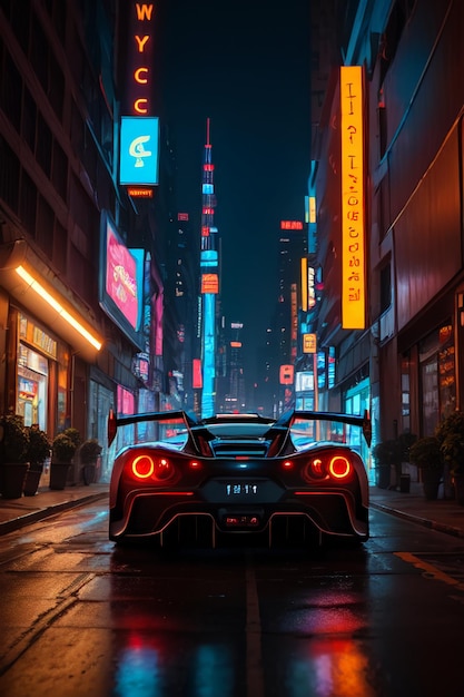 A car in the city with the number 918 on the back