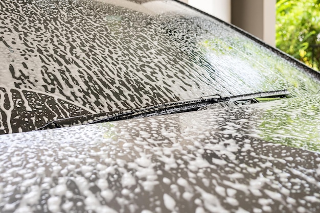 car cleaning and washing with foam soap